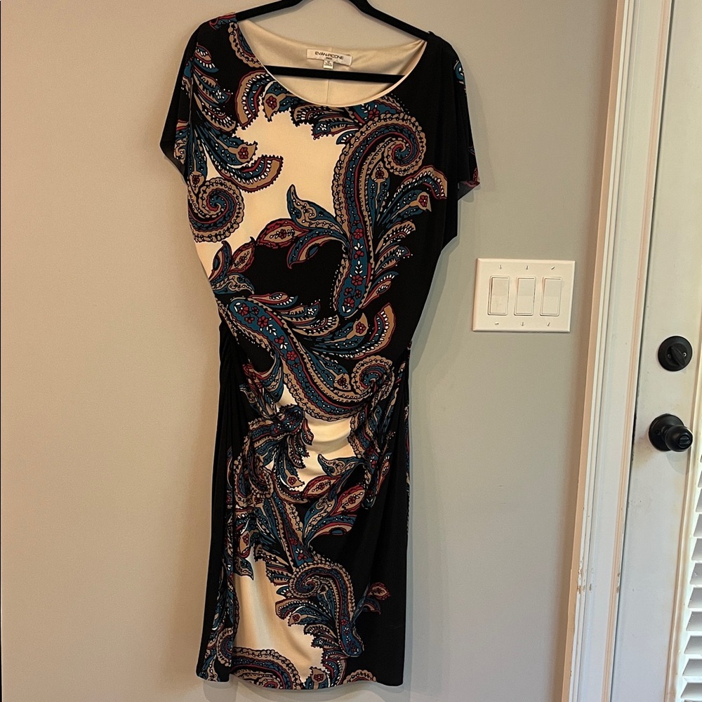 Evan Picone Black and Cream Paisley Dress
